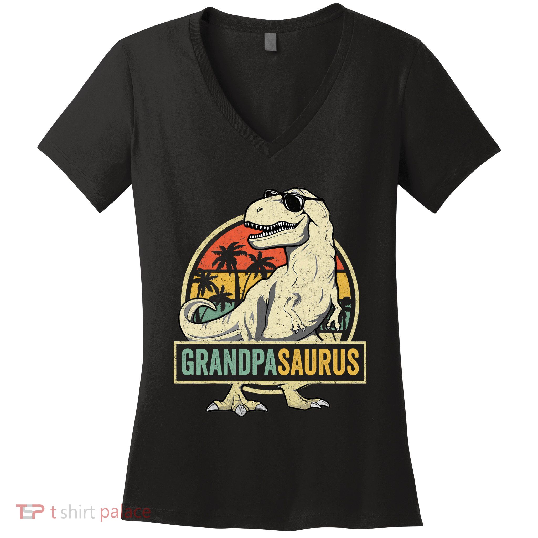 Grandpasaurus T Rex Dinosaur Grandpa Saurus Family Matching Women's V-Neck T-Shirt