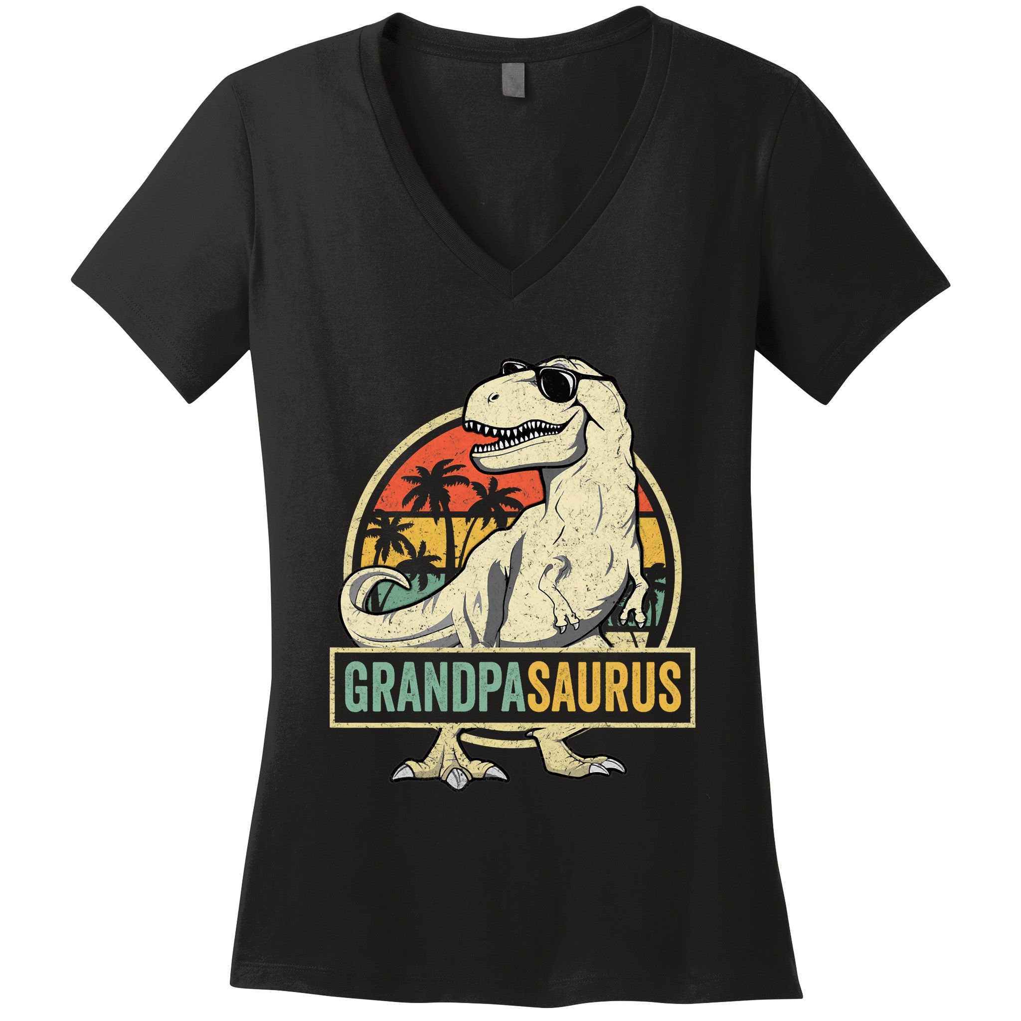 Grandpasaurus T Rex Dinosaur Grandpa Saurus Family Matching Women's V-Neck T-Shirt