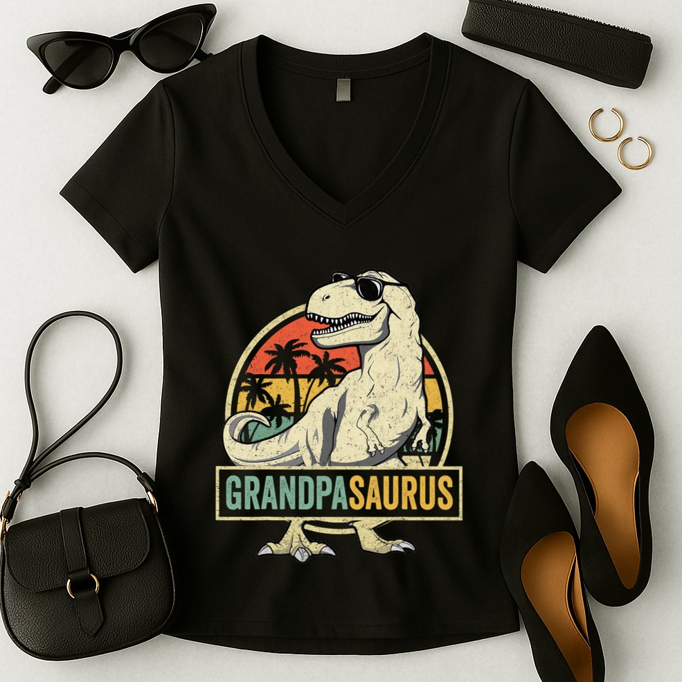 Grandpasaurus T Rex Dinosaur Grandpa Saurus Family Matching Women's V-Neck T-Shirt