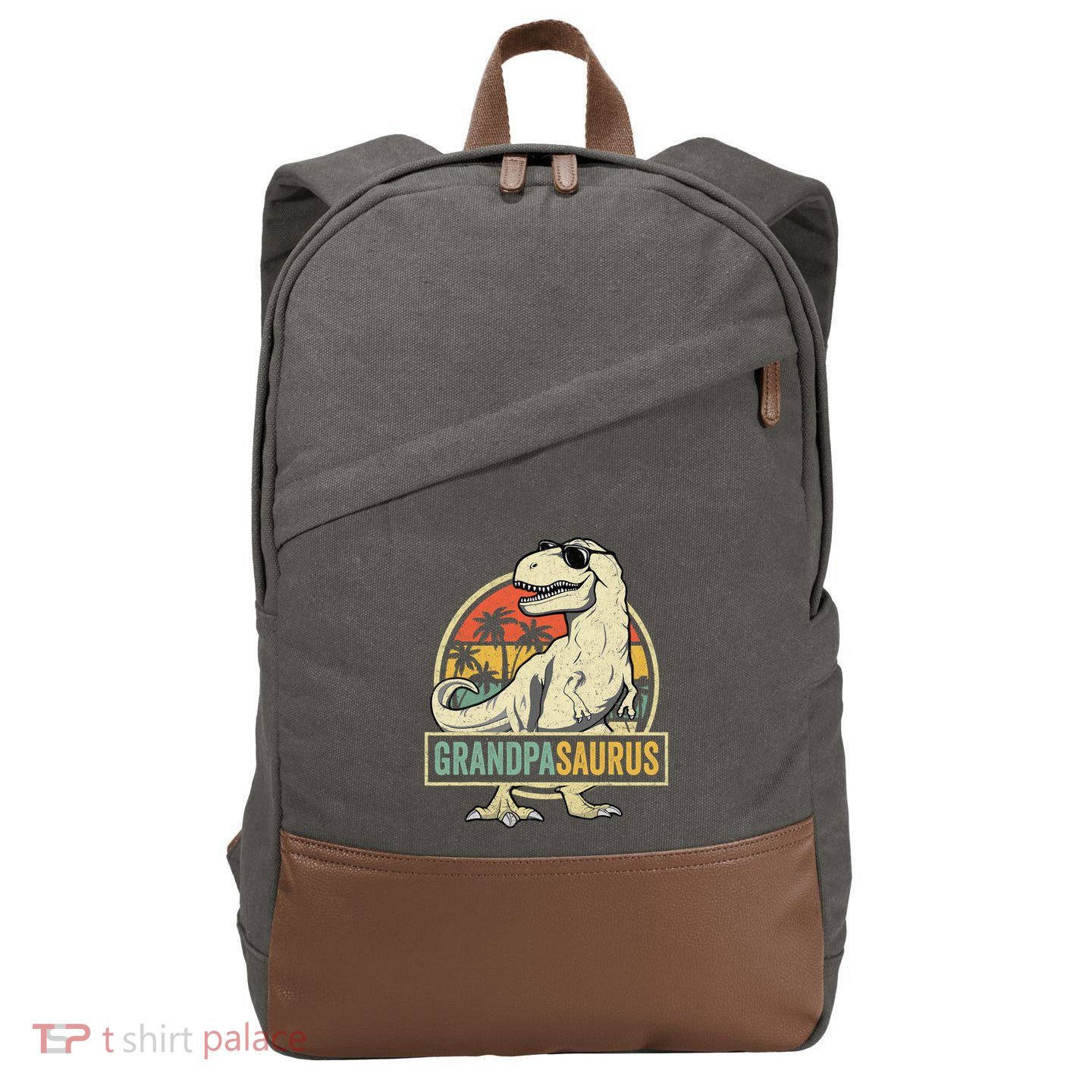 Grandpasaurus T Rex Dinosaur Grandpa Saurus Family Matching Cotton Canvas Backpack