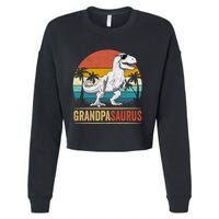 Grandpasaurus T Rex Dinosaur Grandpa Saurus Family Matching Cropped Pullover Crew