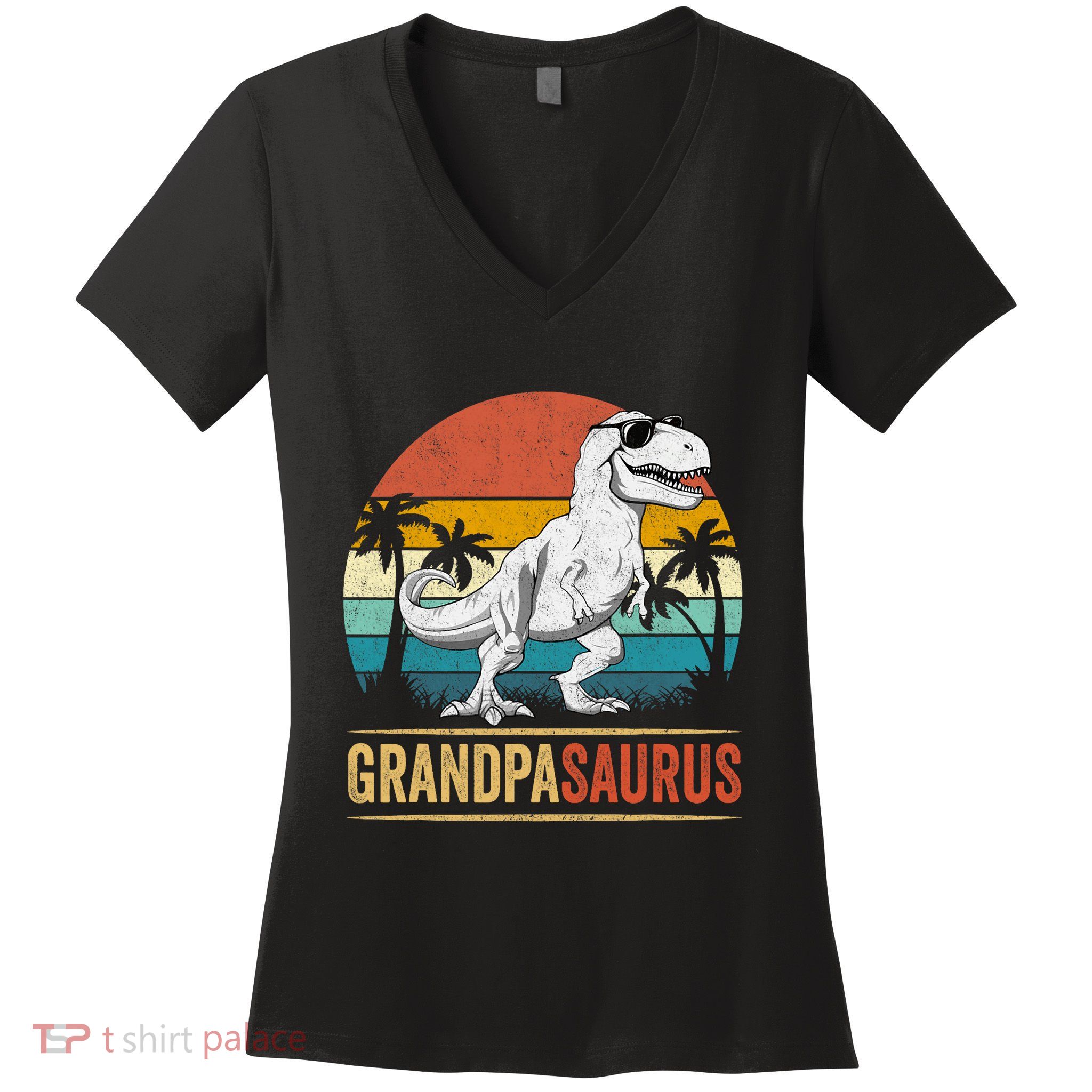 Grandpasaurus T Rex Dinosaur Grandpa Saurus Family Matching Women's V-Neck T-Shirt