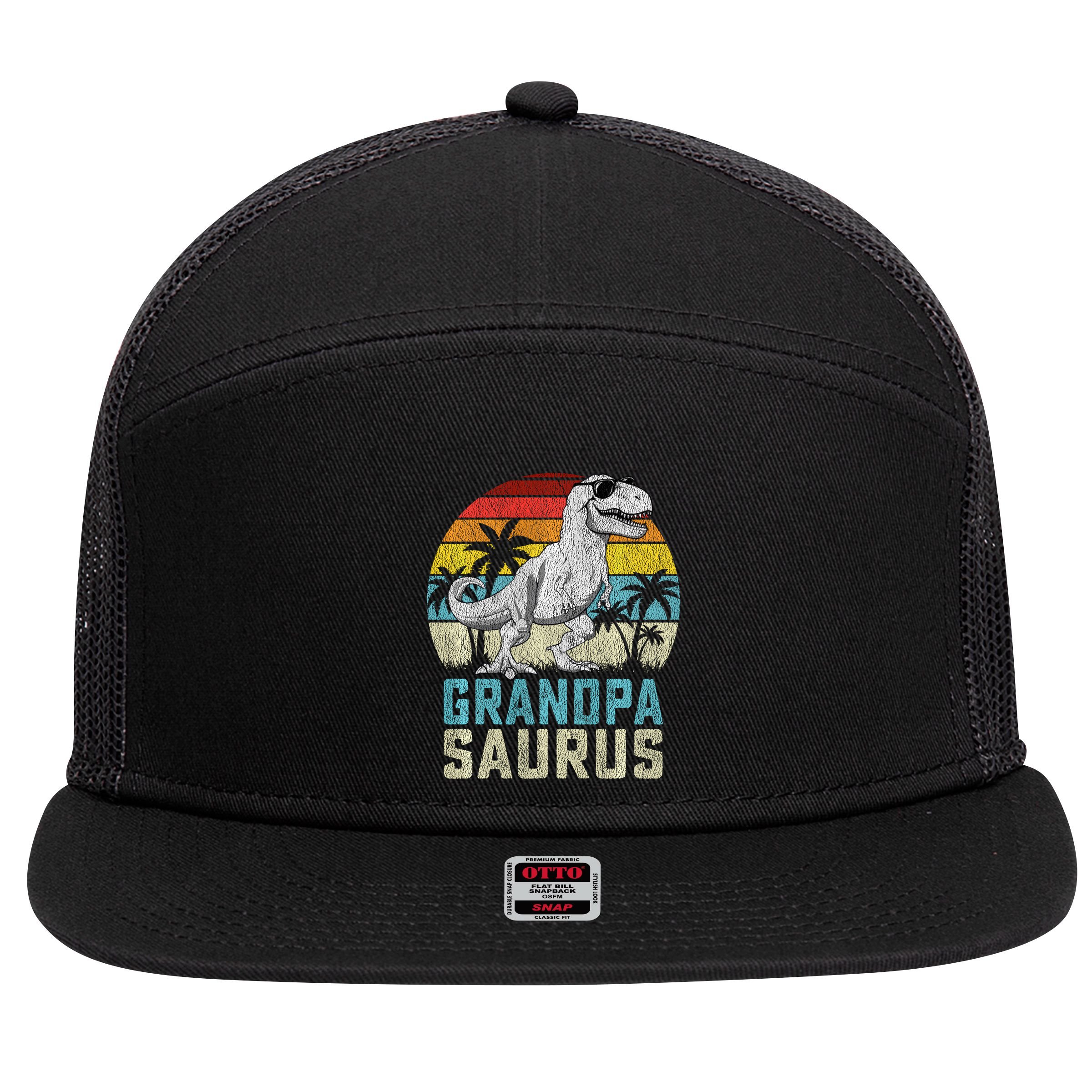 Grandpasaurus T Rex Dinosaur Grandpa Saurus FatherS Family Sweat 7 Panel Mesh Trucker Snapback Hat