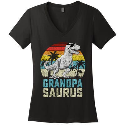 Grandpasaurus T Rex Dinosaur Grandpa Saurus FatherS Family Sweat Women's V-Neck T-Shirt