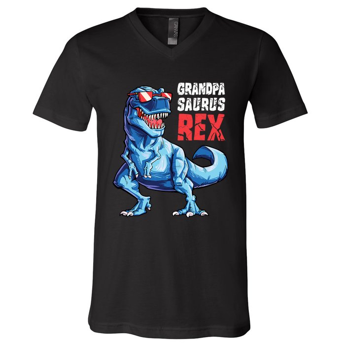 Grandpasaurus T Rex Dinosaur Grandpa Saurus FatherS Family V-Neck T-Shirt