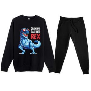 Grandpasaurus T Rex Dinosaur Grandpa Saurus FatherS Family Premium Crewneck Sweatsuit Set