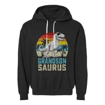 Grandsonsaurus T Rex Dinosaur Grandson Saurus Family Garment-Dyed Fleece Hoodie