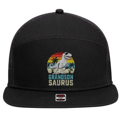 Grandsonsaurus T Rex Dinosaur Grandson Saurus Family 7 Panel Mesh Trucker Snapback Hat