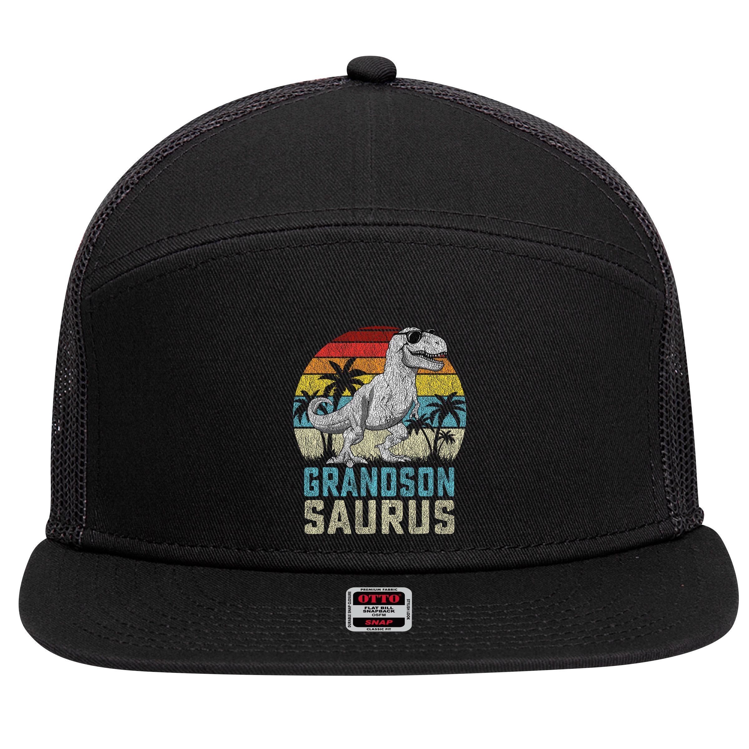 Grandsonsaurus T Rex Dinosaur Grandson Saurus Family 7 Panel Mesh Trucker Snapback Hat