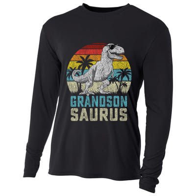 Grandsonsaurus T Rex Dinosaur Grandson Saurus Family Cooling Performance Long Sleeve Crew
