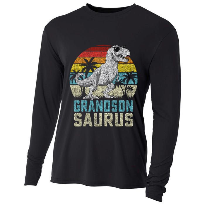 Grandsonsaurus T Rex Dinosaur Grandson Saurus Family Cooling Performance Long Sleeve Crew