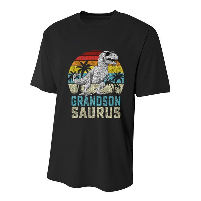 Grandsonsaurus T Rex Dinosaur Grandson Saurus Family Youth Performance Sprint T-Shirt