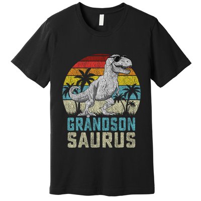 Grandsonsaurus T Rex Dinosaur Grandson Saurus Family Premium T-Shirt