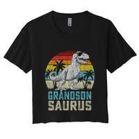 Grandsonsaurus T Rex Dinosaur Grandson Saurus Family Women's Crop Top Tee