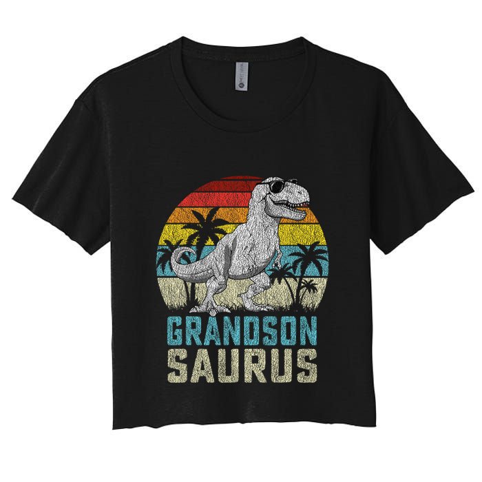 Grandsonsaurus T Rex Dinosaur Grandson Saurus Family Women's Crop Top Tee
