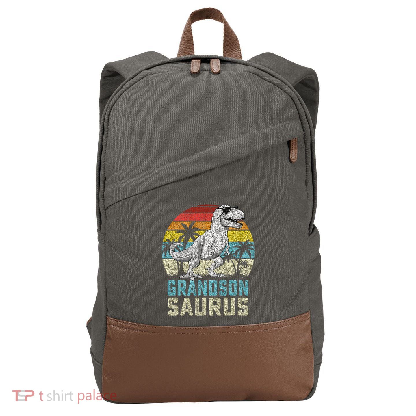 Grandsonsaurus T Rex Dinosaur Grandson Saurus Family Cotton Canvas Backpack