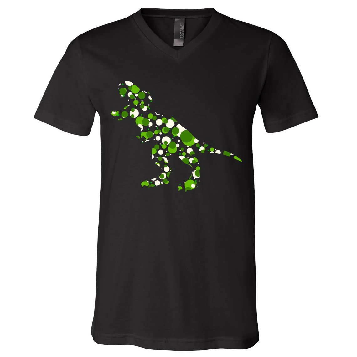Green T Rex Polka Dot Dinosaur International Dot Day V-Neck T-Shirt