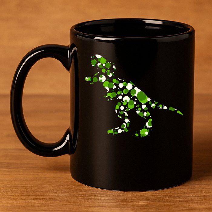 Green T Rex Polka Dot Dinosaur International Dot Day 11oz C Handle Ceramic Mug