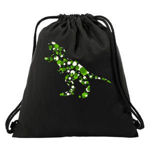 Green T Rex Polka Dot Dinosaur International Dot Day Drawstring Bag