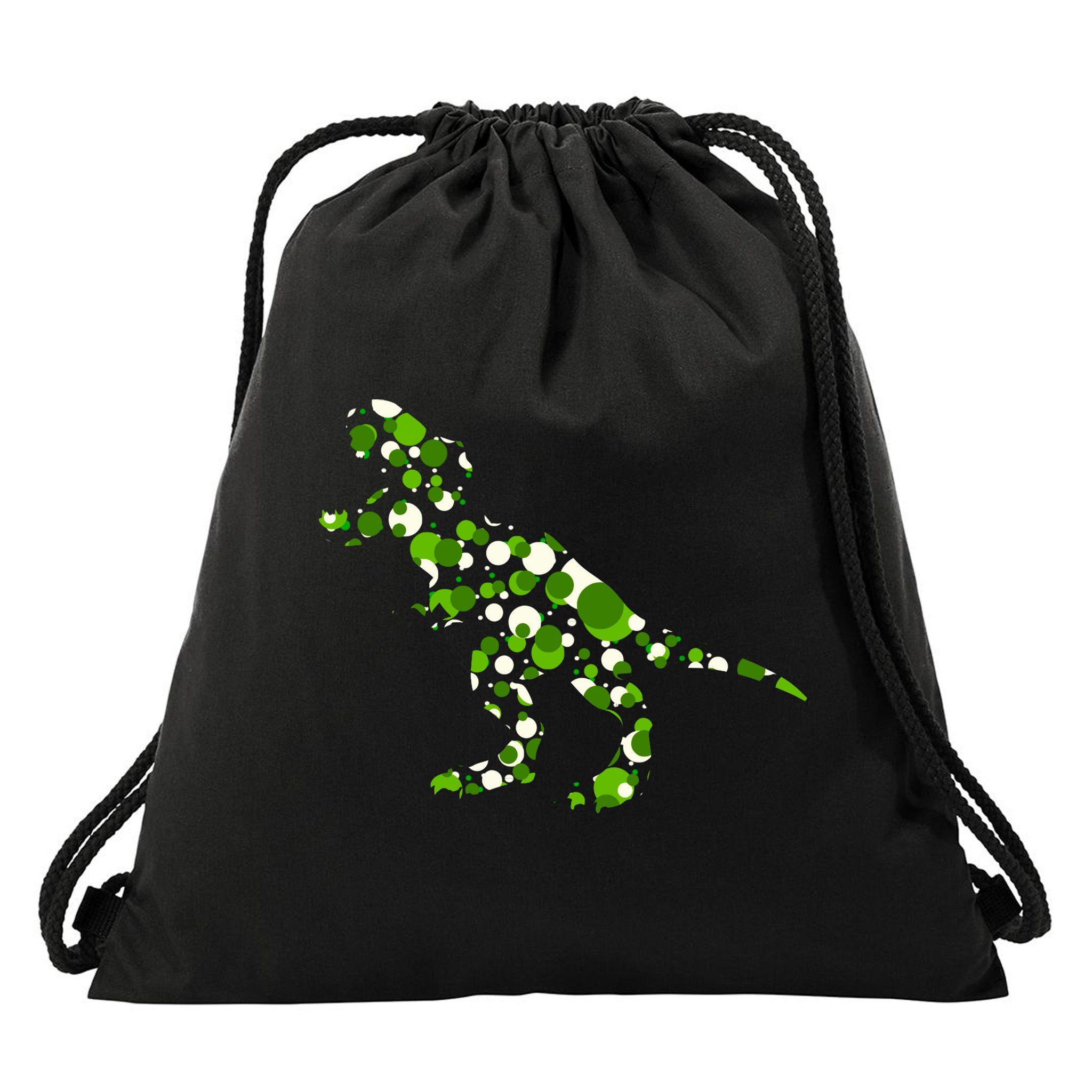Green T Rex Polka Dot Dinosaur International Dot Day Drawstring Bag