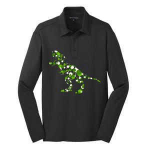 Green T Rex Polka Dot Dinosaur International Dot Day Silk Touch Performance Long Sleeve Polo