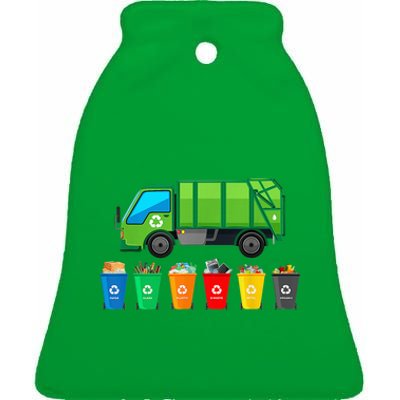 Garbage Truck Reuse Recycle Trash Collector Earth Day Ceramic Bell Ornament