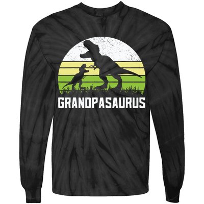 Grandpasaurus T Rex Dinosaur Grandpa Saurus Family Matching Tie-Dye Long Sleeve Shirt