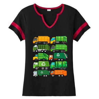 Garbage Truck Recycling Day Trash Waste Separation Birthday Ladies Halftime Notch Neck Tee