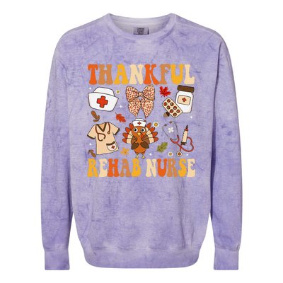 Groovy Thankful Rehab Nurse Thanksgiving Fall Autumn Nurse Colorblast Crewneck Sweatshirt