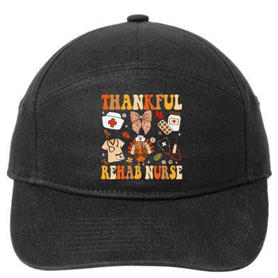 Groovy Thankful Rehab Nurse Thanksgiving Fall Autumn Nurse 7-Panel Snapback Hat