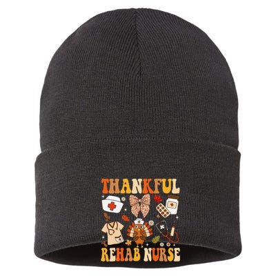 Groovy Thankful Rehab Nurse Thanksgiving Fall Autumn Nurse Sustainable Knit Beanie