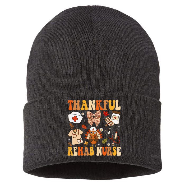 Groovy Thankful Rehab Nurse Thanksgiving Fall Autumn Nurse Sustainable Knit Beanie