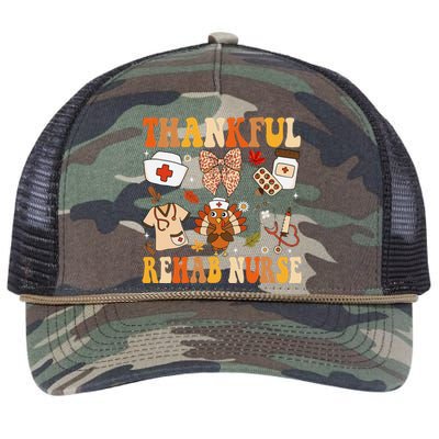 Groovy Thankful Rehab Nurse Thanksgiving Fall Autumn Nurse Retro Rope Trucker Hat Cap