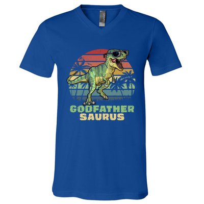 Godfathersaurus T Rex Dinosaur Godfather Saurus Matching Gift V-Neck T-Shirt