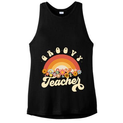 Groovy Teacher Retro Rainbow Colorful Design Teaching Ladies PosiCharge Tri-Blend Wicking Tank