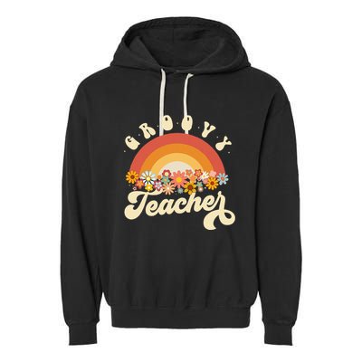Groovy Teacher Retro Rainbow Colorful Design Teaching Garment-Dyed Fleece Hoodie