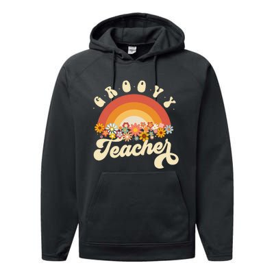 Groovy Teacher Retro Rainbow Colorful Design Teaching Performance Fleece Hoodie