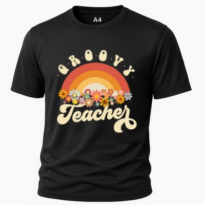 Groovy Teacher Retro Rainbow Colorful Design Teaching Performance Shirt
