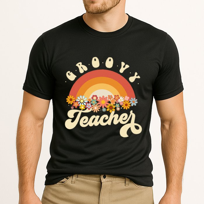 Groovy Teacher Retro Rainbow Colorful Design Teaching Performance Shirt