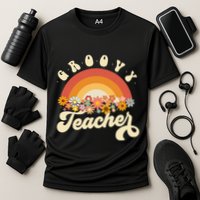 Groovy Teacher Retro Rainbow Colorful Design Teaching Performance Shirt