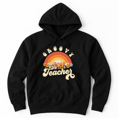 Groovy Teacher Retro Rainbow Colorful Design Teaching Hoodie