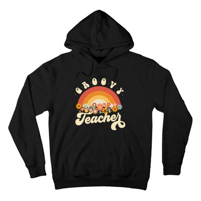 Groovy Teacher Retro Rainbow Colorful Design Teaching Hoodie