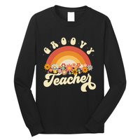 Groovy Teacher Retro Rainbow Colorful Design Teaching Long Sleeve Shirt
