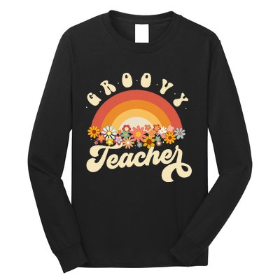 Groovy Teacher Retro Rainbow Colorful Design Teaching Long Sleeve Shirt