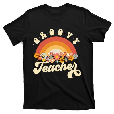 Groovy Teacher Retro Rainbow Colorful Design Teaching T-Shirt