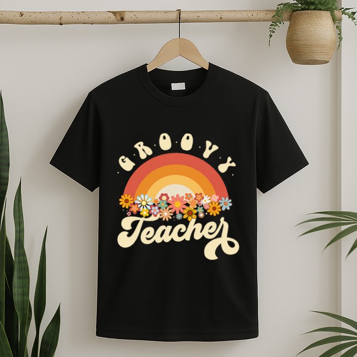 Groovy Teacher Retro Rainbow Colorful Design Teaching T-Shirt