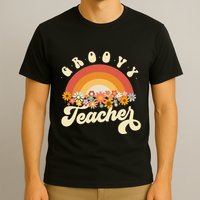 Groovy Teacher Retro Rainbow Colorful Design Teaching T-Shirt