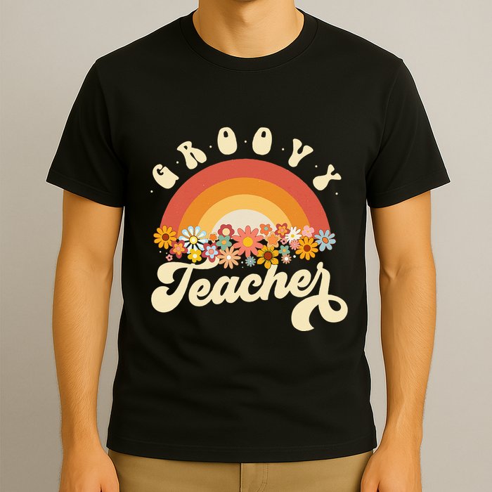 Groovy Teacher Retro Rainbow Colorful Design Teaching T-Shirt