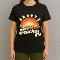 Groovy Teacher Retro Rainbow Colorful Design Teaching T-Shirt