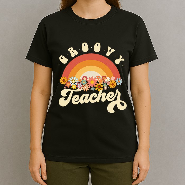 Groovy Teacher Retro Rainbow Colorful Design Teaching T-Shirt